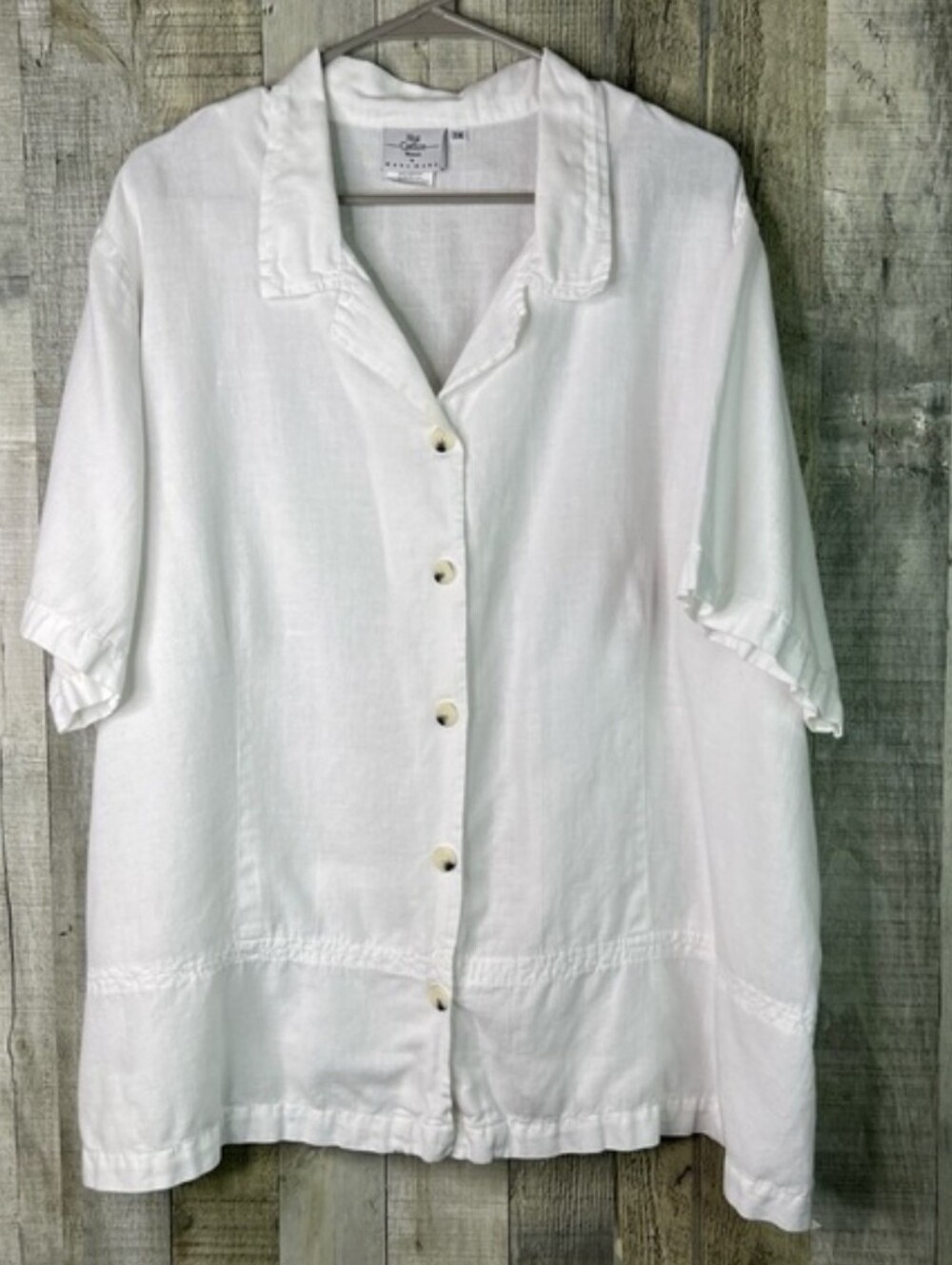 Vintage Linen Cotton Shirt Hot Cotton Marc Ware Size 3X Button Front White Top